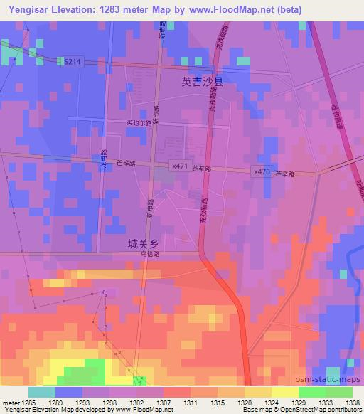 Yengisar,China Elevation Map