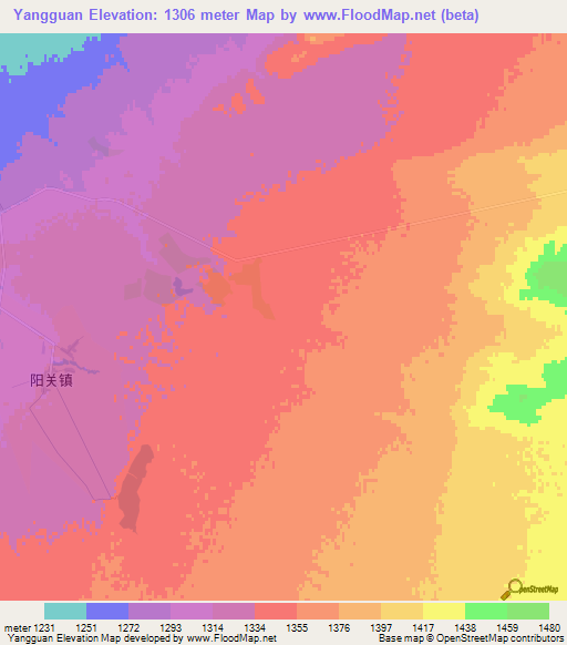 Yangguan,China Elevation Map