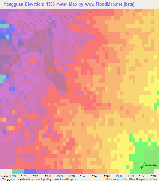 Yangguan,China Elevation Map