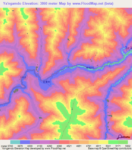 Ya'ngamdo,China Elevation Map