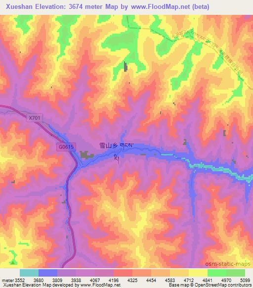 Xueshan,China Elevation Map