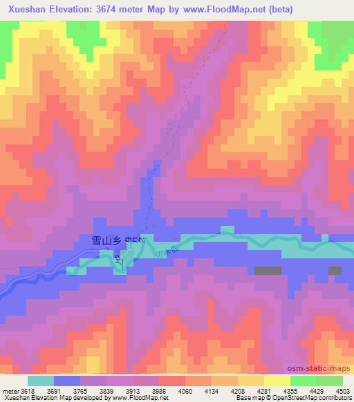 Xueshan,China Elevation Map