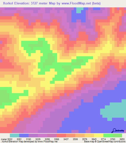 Xorkol,China Elevation Map