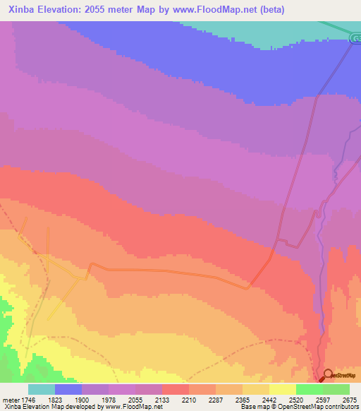 Xinba,China Elevation Map