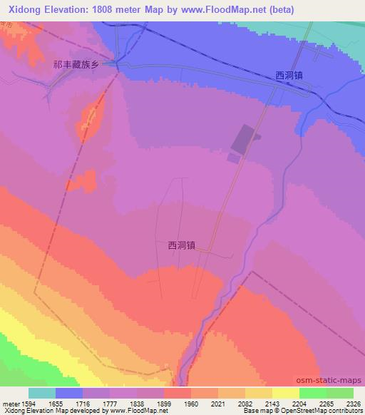 Xidong,China Elevation Map