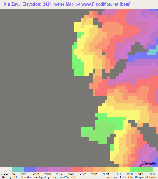 Xia Zayu,China Elevation Map