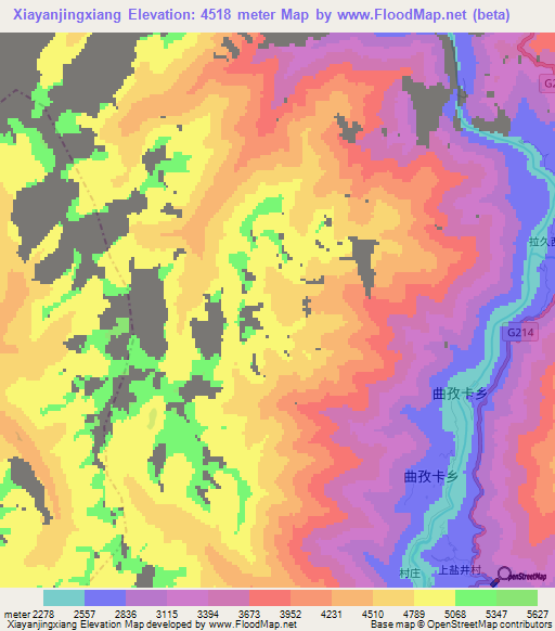 Xiayanjingxiang,China Elevation Map