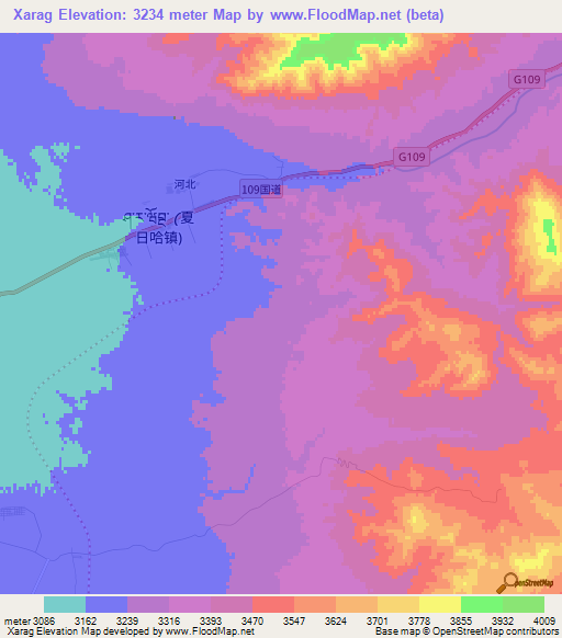 Xarag,China Elevation Map