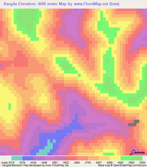Xangda,China Elevation Map
