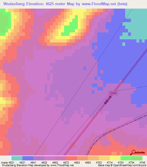 Wudaoliang,China Elevation Map
