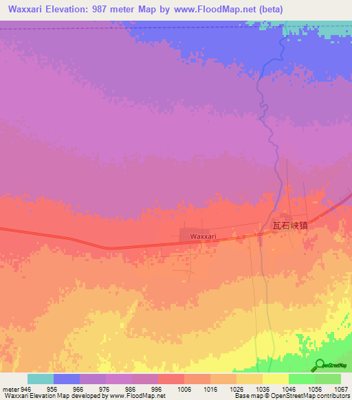 Waxxari,China Elevation Map