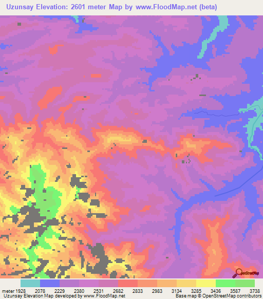 Uzunsay,China Elevation Map