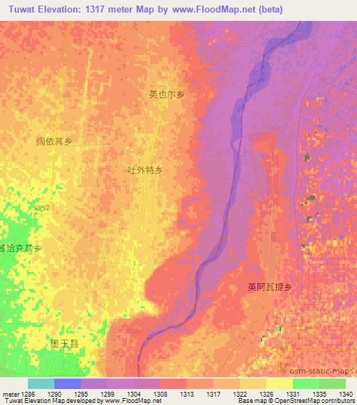 Tuwat,China Elevation Map