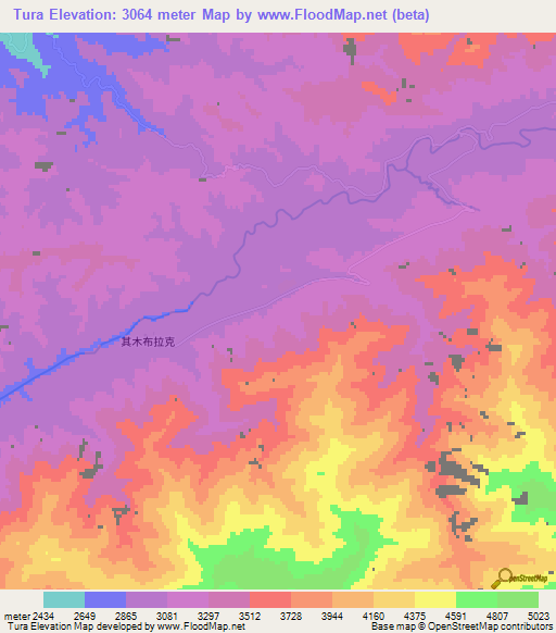 Tura,China Elevation Map
