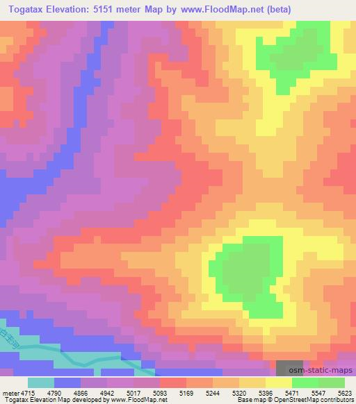 Togatax,China Elevation Map