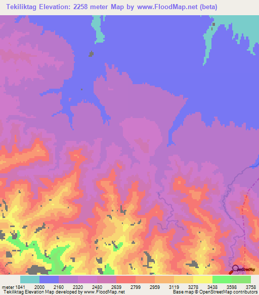 Tekiliktag,China Elevation Map