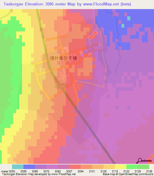 Taxkorgan,China Elevation Map