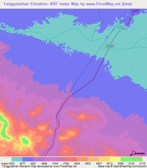 Tanggulashan,China Elevation Map