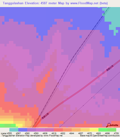 Tanggulashan,China Elevation Map