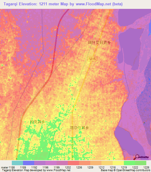 Tagarqi,China Elevation Map