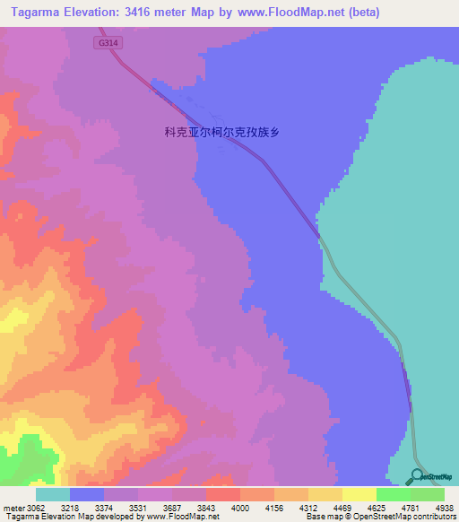 Tagarma,China Elevation Map