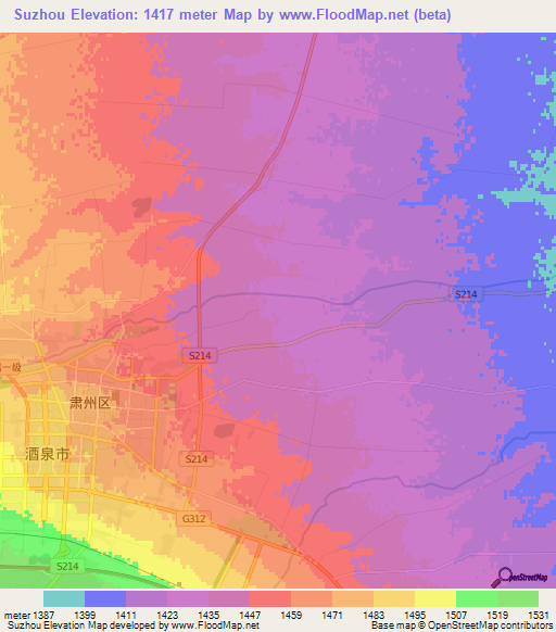Suzhou,China Elevation Map