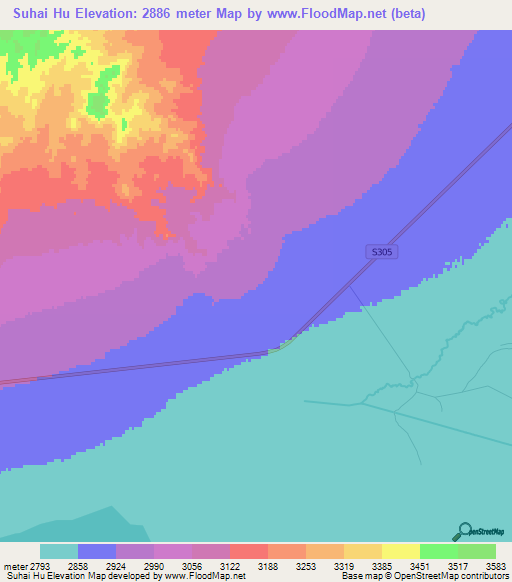Suhai Hu,China Elevation Map