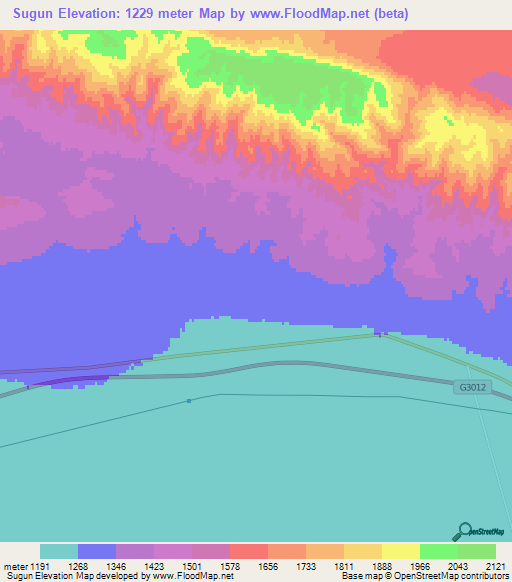 Sugun,China Elevation Map