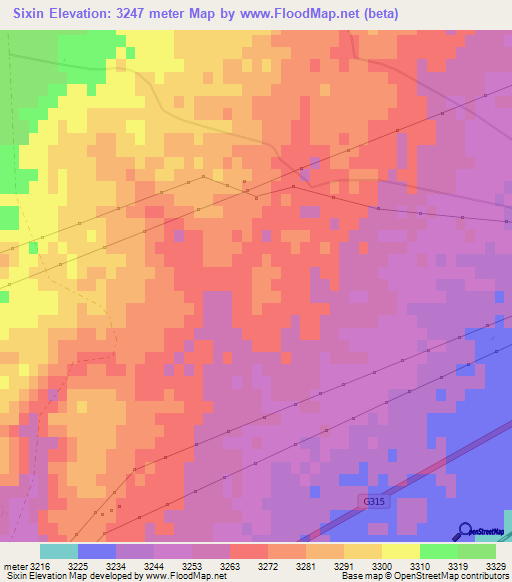 Sixin,China Elevation Map