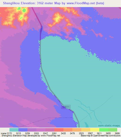 Shenglikou,China Elevation Map