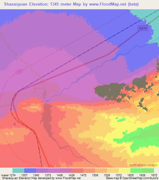Shazaoyuan,China Elevation Map