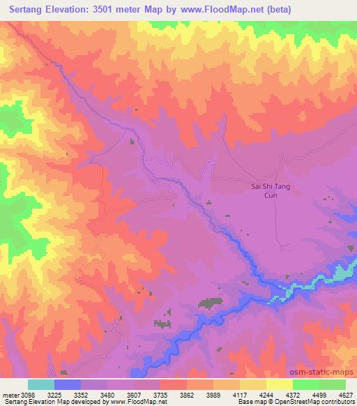 Sertang,China Elevation Map