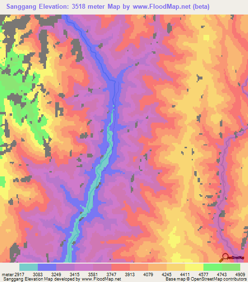 Sanggang,China Elevation Map