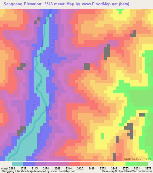 Sanggang,China Elevation Map
