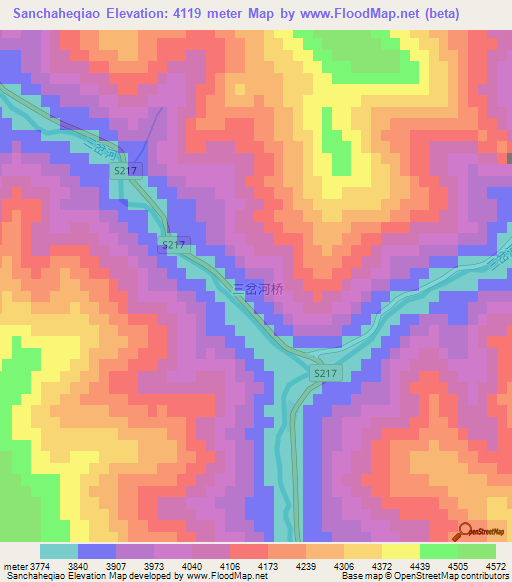 Sanchaheqiao,China Elevation Map