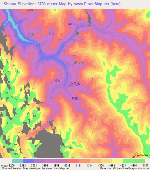Shama,China Elevation Map
