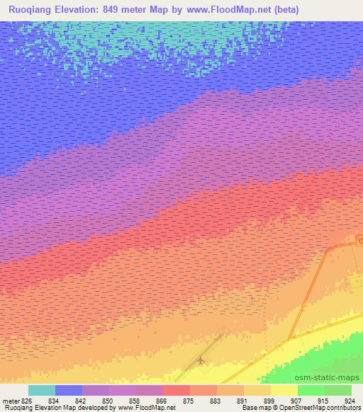 Ruoqiang,China Elevation Map