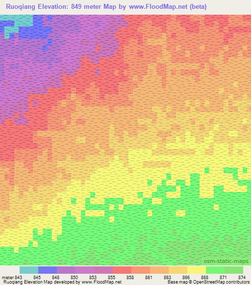 Ruoqiang,China Elevation Map