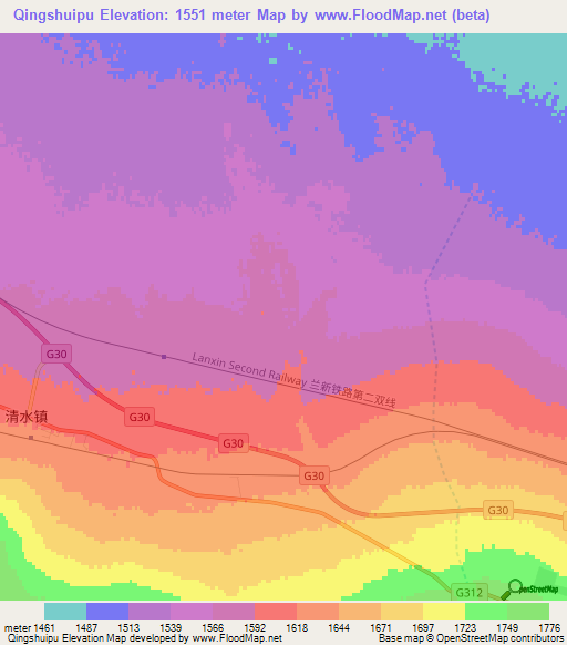 Qingshuipu,China Elevation Map