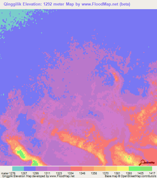 Qinggilik,China Elevation Map