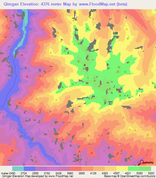 Qimgan,China Elevation Map