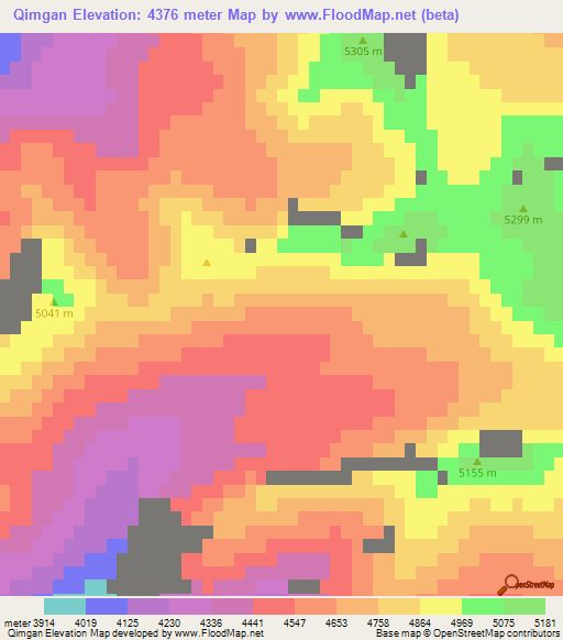 Qimgan,China Elevation Map
