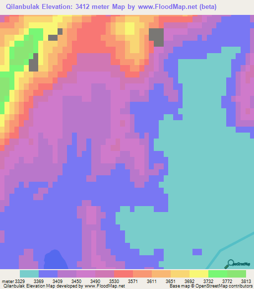 Qilanbulak,China Elevation Map