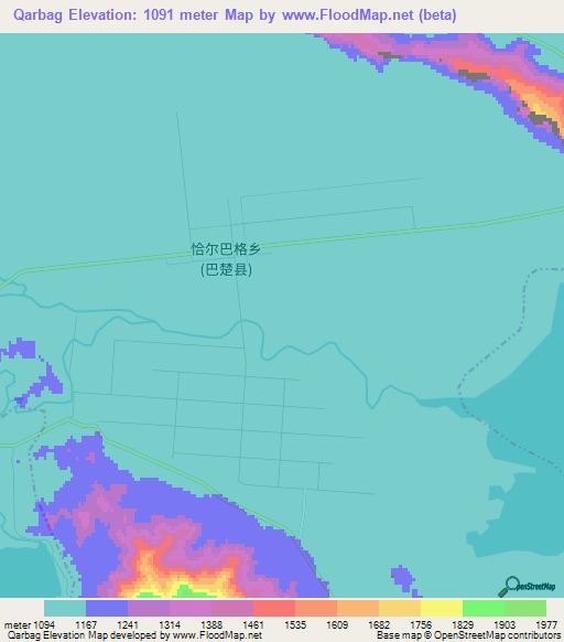 Qarbag,China Elevation Map