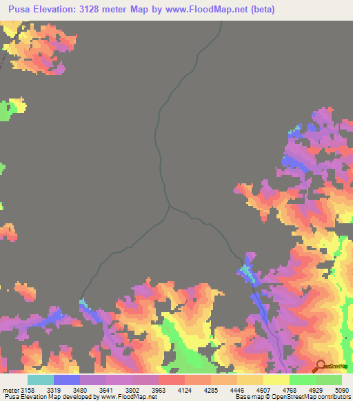Pusa,China Elevation Map
