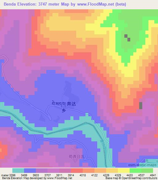Benda,China Elevation Map