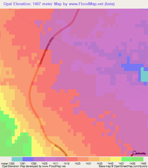 Opal,China Elevation Map