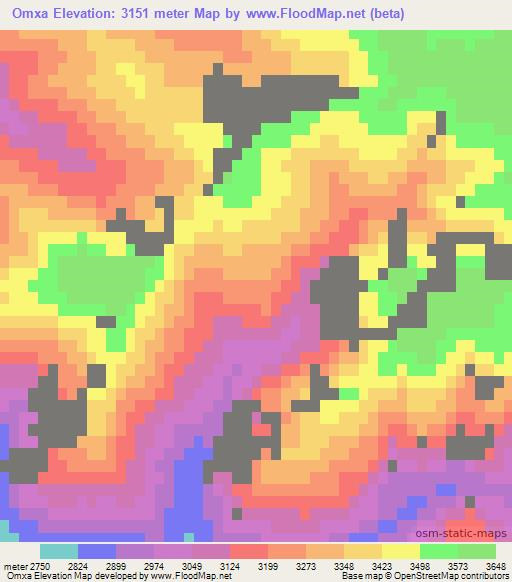 Omxa,China Elevation Map