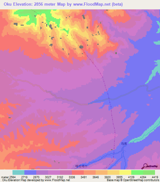 Oku,China Elevation Map
