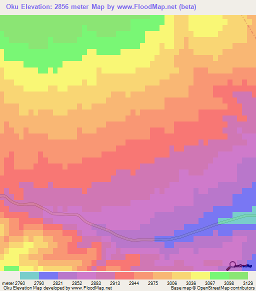 Oku,China Elevation Map